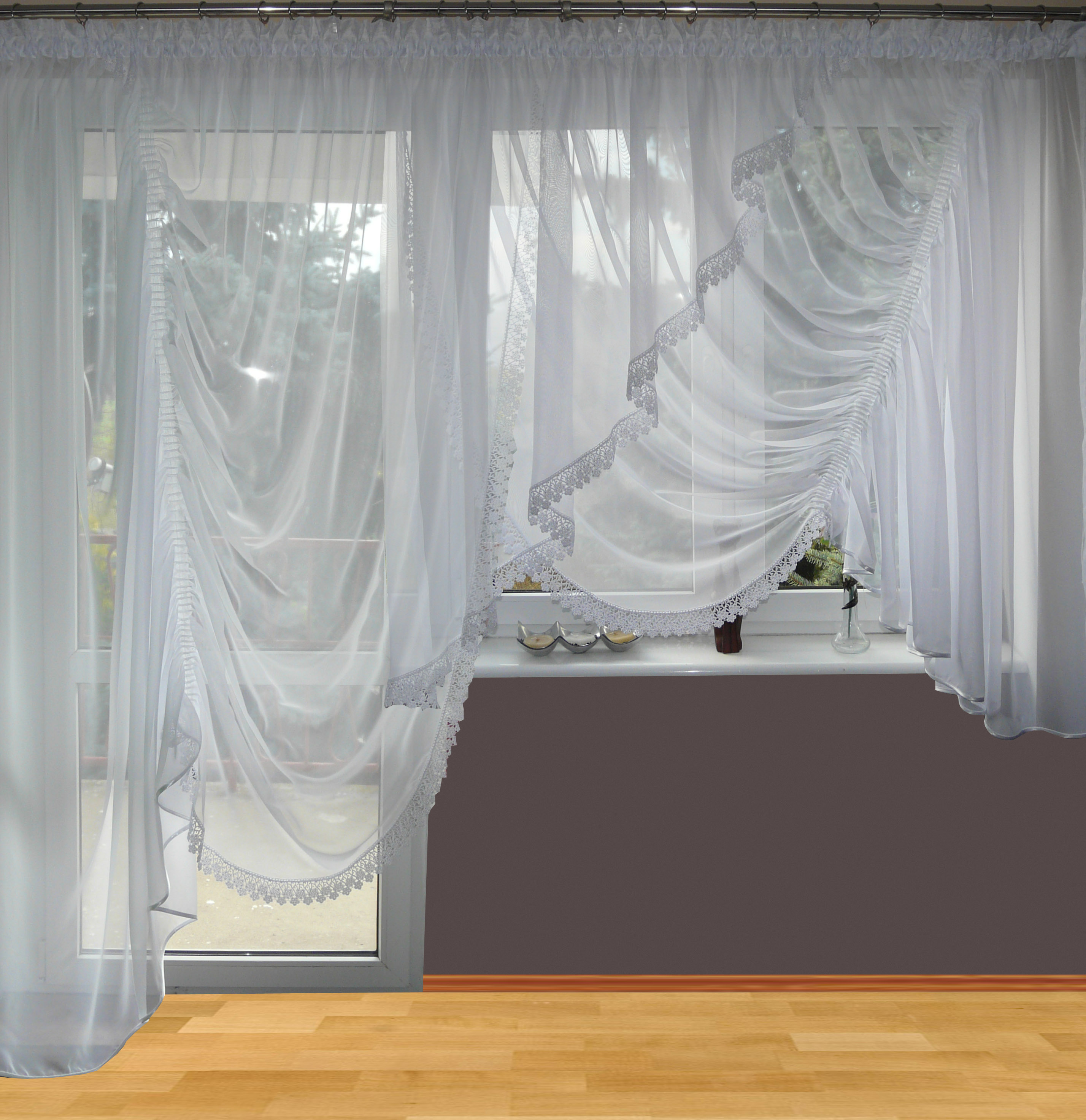 AG8-A Moderne Balkongardine Fertiggardine aus Voile SET Schöne