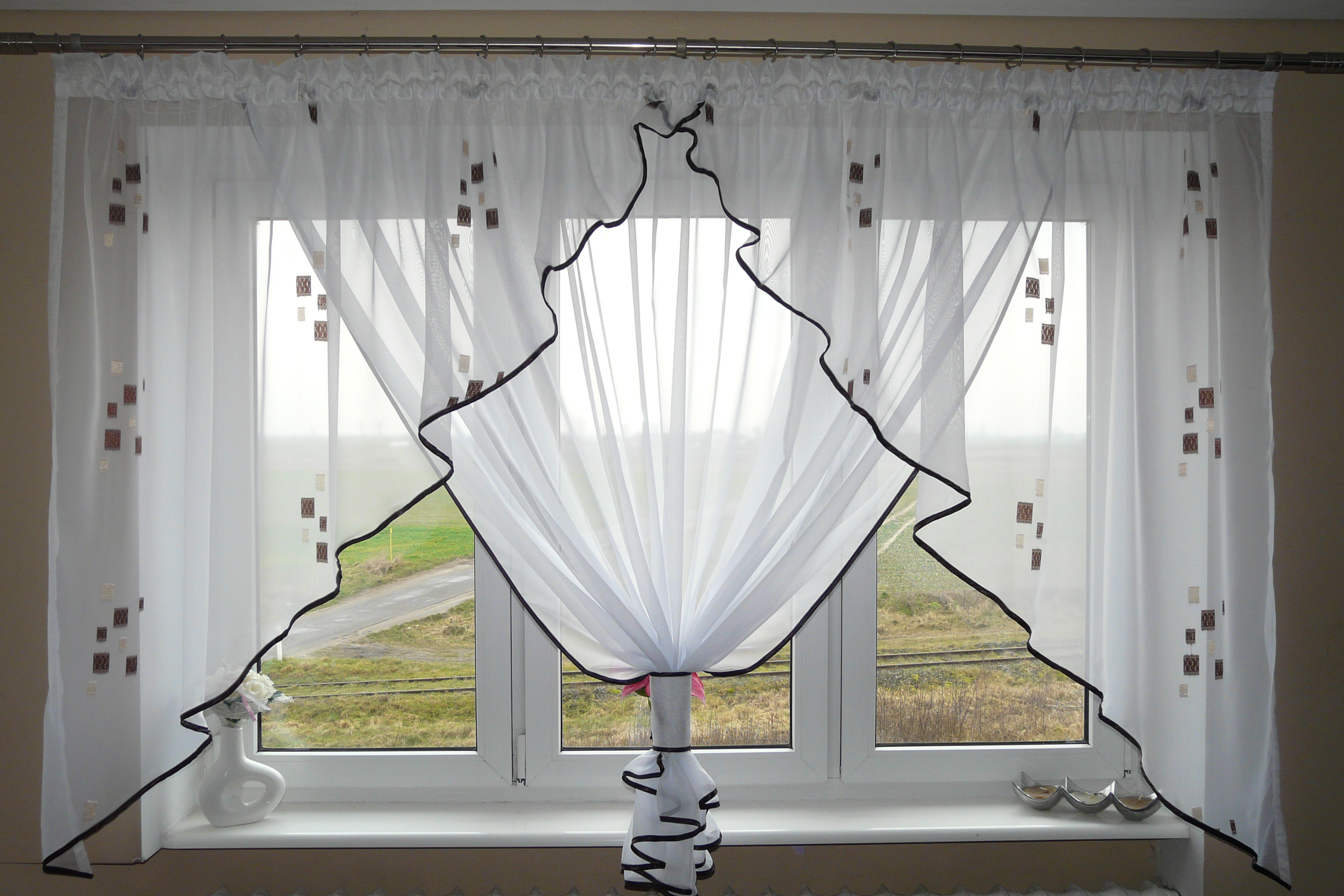 Ag20 moderne Fini Rideau de voile SET Belle rideau blanc brun Fenêtre 